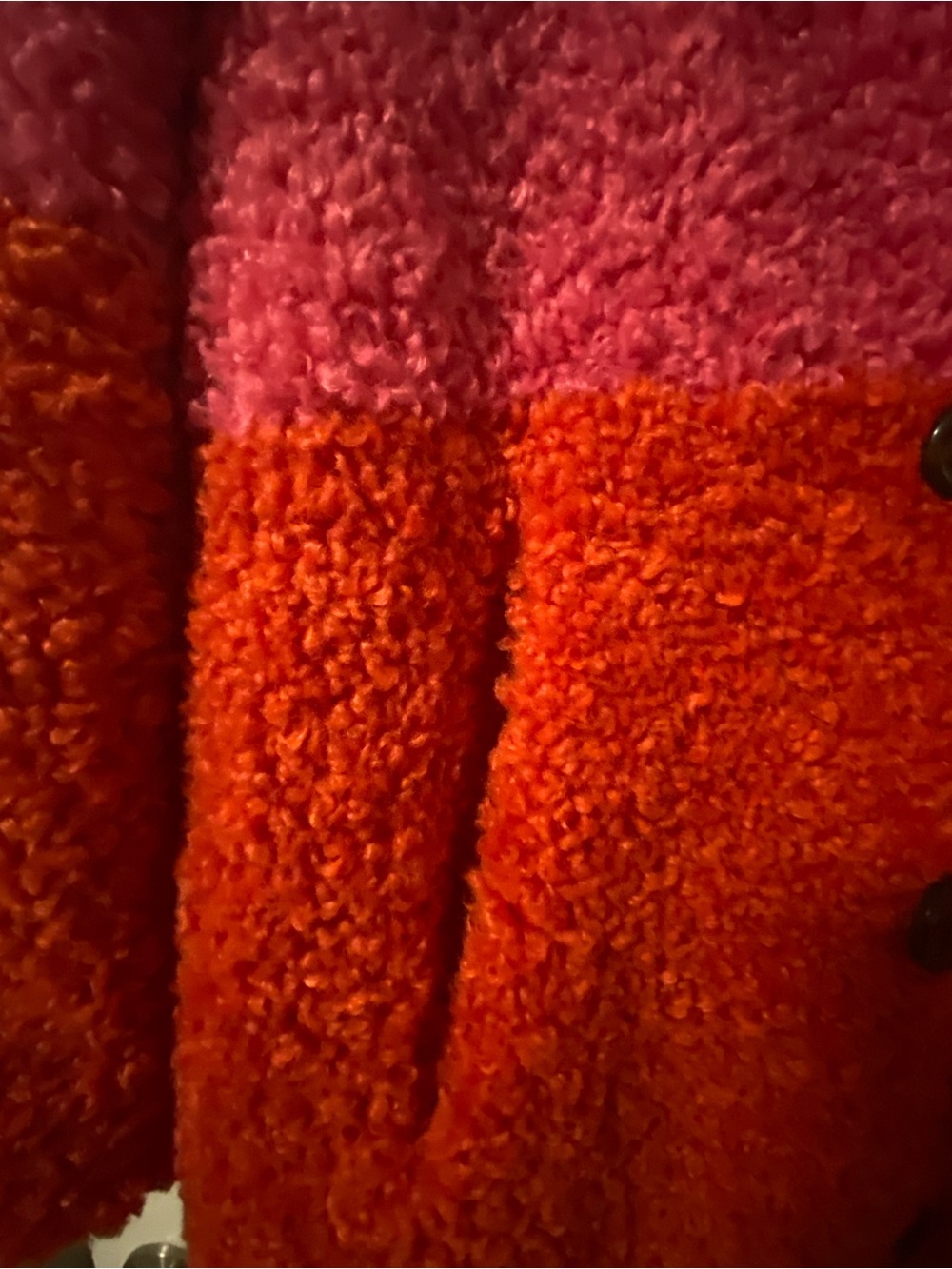 Colorblock Bouclé TEDDY Coat in Pink and Orange - Picture 5 of 9